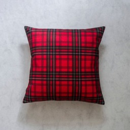 Red Plaid Pillow Cover Linen Blend Throw - 45x45cm - thumbnail 3