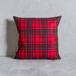 Red Plaid Pillow Cover Linen Blend Throw - 45x45cm - thumbnail 1