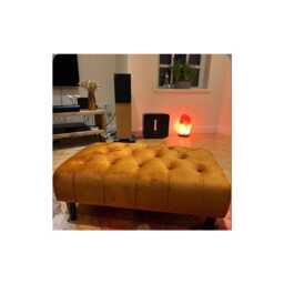 Chesterfield Plush Velvet Footstool - Classic Ottoman, Black Legs