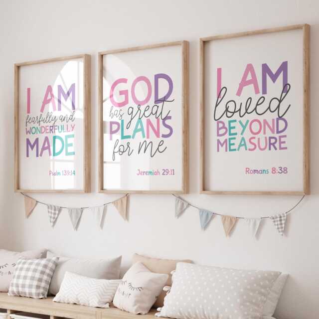 Set Of 3 Bible Verse Prints, Christian Wall Art, Girls Nursery Bedroom Decor, Scripture Loved - image 1