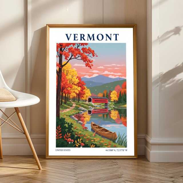Vermont Autumn Landscape Poster - Wall Art Us State Traveller Gift Usa Travel Print America - image 1