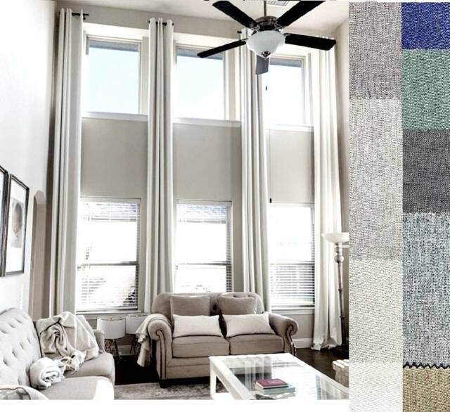 100 % Blackout Extra Long Linen Curtains Custom Made 9-24 Feet Length, Wide 2 Story Living Room Ikiriska Off White, Gray Tall Ceiling Drapes - image 1