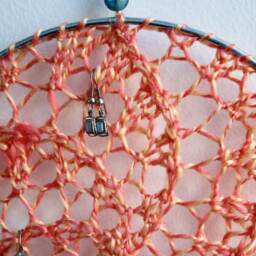 Earring Holder - Peach, Jewelry Display Organizer Fiber Art Wall Hanging - thumbnail 4