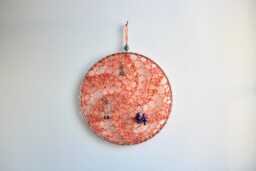 Earring Holder - Peach, Jewelry Display Organizer Fiber Art Wall Hanging - thumbnail 1