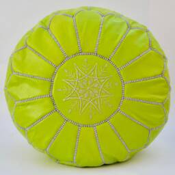 Moroccan Leather Lime Green Pouffe Footstool, Beanbag, Ottoman, Handmade From Naturally Tanned Leather - thumbnail 2