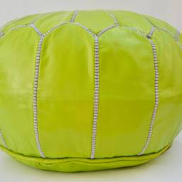 Moroccan Leather Lime Green Pouffe Footstool, Beanbag, Ottoman, Handmade From Naturally Tanned Leather - thumbnail 3