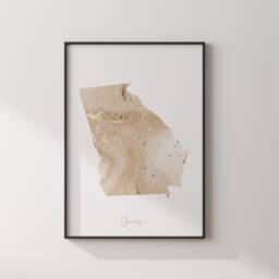 Georgia Map Beige & Gold Wall Art Print - Us State Usa United States Of America - thumbnail 3