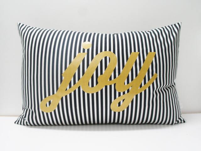 Joy Pillow Cover - 16x24 - Black Stripe With Metallic Gold - image 1