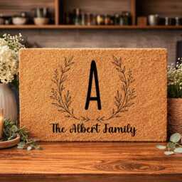 Botanical Branch Initial Script - Custom Monogram Family Name Doormat - thumbnail 3