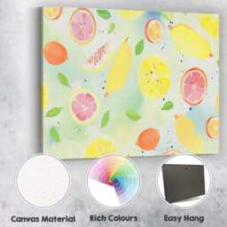 Fresh Lemon & Pink Grapefruit Watercolour Repeat Pattern Canvas Wall Art Print Decor Picture Ready To Hang - thumbnail 2