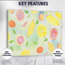 Fresh Lemon & Pink Grapefruit Watercolour Repeat Pattern Canvas Wall Art Print Decor Picture Ready To Hang - thumbnail 1