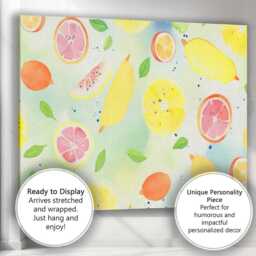Fresh Lemon & Pink Grapefruit Watercolour Repeat Pattern Canvas Wall Art Print Decor Picture Ready To Hang - thumbnail 3
