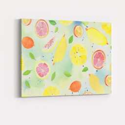 Fresh Lemon & Pink Grapefruit Watercolour Repeat Pattern Canvas Wall Art Print Decor Picture Ready To Hang - thumbnail 4