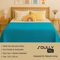 Recycled Cotton Throw Blanket - Durable Sofa Slip Cover Turquoise Bedspread Portuguese Sustainable Modern Traditional Home Decor - thumbnail 4