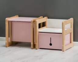 Montessori Chair & Box Set Multifunctional Beech Wood Kids Furniture