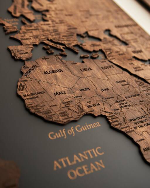 World Map Wall Art Push Pin Map, Cork Board Wooden Travel Decor, Wood 5Th Anniversary Gift, 3 Panel - image 1