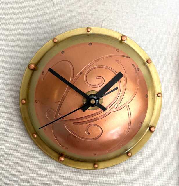 Etched Copper Desk Clock Celtic Inspired, Brass Or Silver - image 1