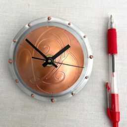 Etched Copper Desk Clock Celtic Inspired, Brass Or Silver - thumbnail 4