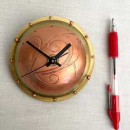 Etched Copper Desk Clock Celtic Inspired, Brass Or Silver - thumbnail 3