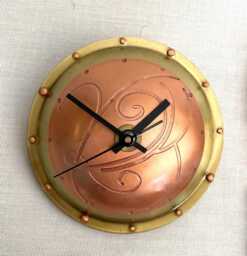 Etched Copper Desk Clock Celtic Inspired, Brass Or Silver - thumbnail 1