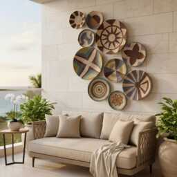Handmade Wicker Basket Wall Decor Natural Boho Hanging - 9 Piece Set - thumbnail 1