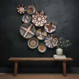 Handmade Wicker Basket Wall Decor Natural Boho Hanging - 9 Piece Set - thumbnail 2
