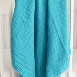 Teal Swaddle Blanket For Newborns Or Toddlers, Baby Shower Gift, Double Gauze Blanket, Muslin 100% Cotton - thumbnail 2
