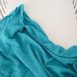 Teal Swaddle Blanket For Newborns Or Toddlers, Baby Shower Gift, Double Gauze Blanket, Muslin 100% Cotton - thumbnail 4