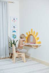 Sunshine Wall-Mounted Kids Table, Preschool Set - Desk & Chair, Montessori Furniture, Boho Style Nursery, Toddler Playroom, Mirror For Baby