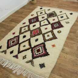 White Hand Knotted Moroccan Rug Authentic Berber Wool Azilal Rug - thumbnail 2
