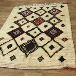 White Hand Knotted Moroccan Rug Authentic Berber Wool Azilal Rug - thumbnail 3
