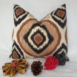 Decorative Pillow Cover, Ikat, Dark Brown, Black & Ivory Throw Cover, 20x20 Toss - thumbnail 2
