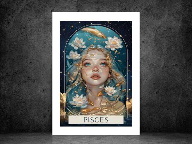 Pisces Zodiac Tarot Print - Astrology Poster Celestial Wall Art Mystical Horoscope Decor Gift Idea A5 A4 A3 Framed Or Unframed - image 1