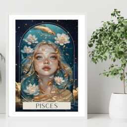 Pisces Zodiac Tarot Print - Astrology Poster Celestial Wall Art Mystical Horoscope Decor Gift Idea A5 A4 A3 Framed Or Unframed - thumbnail 2