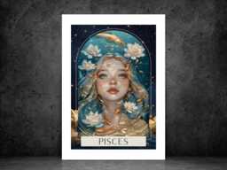 Pisces Zodiac Tarot Print - Astrology Poster Celestial Wall Art Mystical Horoscope Decor Gift Idea A5 A4 A3 Framed Or Unframed - thumbnail 1