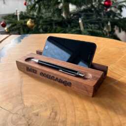 Personalized Wooden Desk Organizer With Smartphone & Tablet Holders - Perfect Gift Colleague Engraving Option Phone Stand, Pen Holder - thumbnail 2
