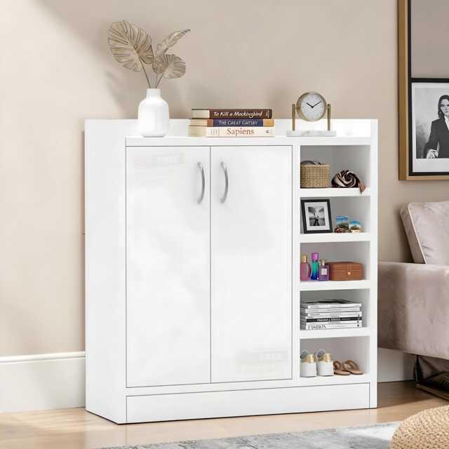Wooden Shoe Rack Storage Cabinet White Cupboard Organizer Bedroom Decor Shelves Unit - image 1