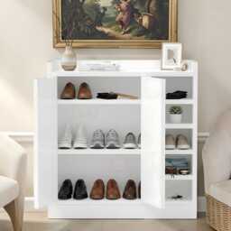 Wooden Shoe Rack Storage Cabinet White Cupboard Organizer Bedroom Decor Shelves Unit - thumbnail 2