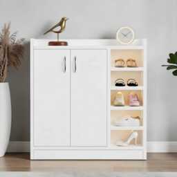 Wooden Shoe Rack Storage Cabinet White Cupboard Organizer Bedroom Decor Shelves Unit - thumbnail 3