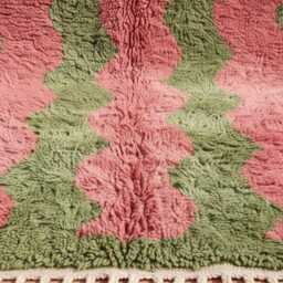 Handwoven 100% Wool Moroccan Rug, Olive Green Pink Geometric Minimalist Area Rug - thumbnail 2