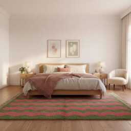 Handwoven 100% Wool Moroccan Rug, Olive Green Pink Geometric Minimalist Area Rug - thumbnail 3