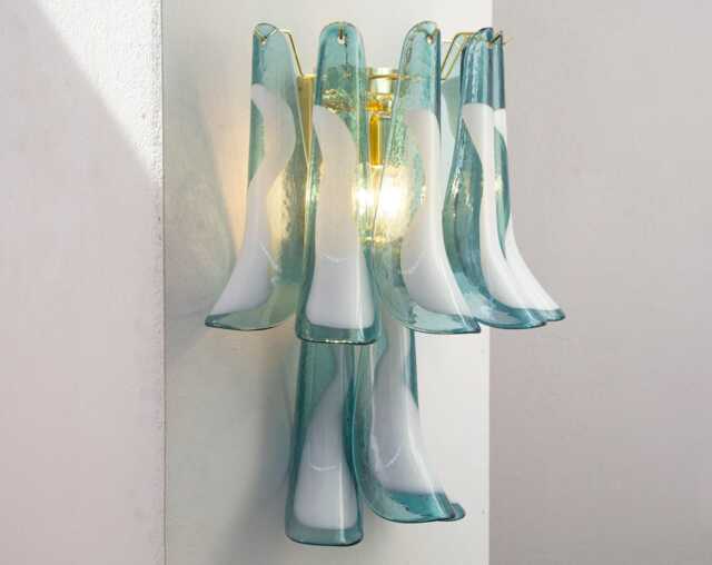 Murano Glass Sconce 2 Tier - Nine Teal Petali Mid-Century Italian Wall Mounted Light - image 1