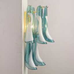 Murano Glass Sconce 2 Tier - Nine Teal Petali Mid-Century Italian Wall Mounted Light - thumbnail 4
