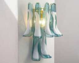 Murano Glass Sconce 2 Tier - Nine Teal Petali Mid-Century Italian Wall Mounted Light
