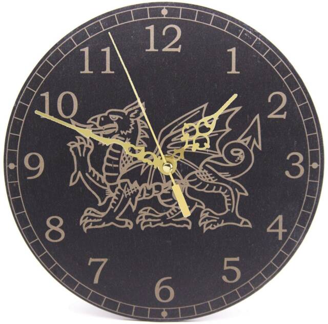 Welsh Slate Wall Clock With Dragon Design & Numbered Dial - image 1