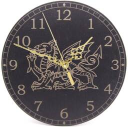 Welsh Slate Wall Clock With Dragon Design & Numbered Dial - thumbnail 1