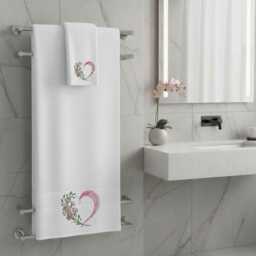 Heart Flower Embroidered Facecloths, Hand Towels, Bath Towels & Sheets - Custom Initials Comes With A Gift Bag - thumbnail 1