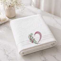 Heart Flower Embroidered Facecloths, Hand Towels, Bath Towels & Sheets - Custom Initials Comes With A Gift Bag - thumbnail 4