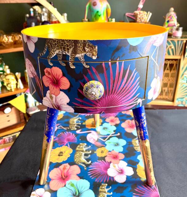 Custom Round Bedside Table Completely Personalised. Pink, Yellow & Navy Living Room Side Table, Ideal Nightstand - image 1