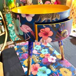 Custom Round Bedside Table Completely Personalised. Pink, Yellow & Navy Living Room Side Table, Ideal Nightstand - thumbnail 2